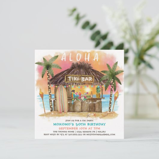 Tiki Beach Bar | Zondag tropisch Zee Kaart (Staand voorkant)