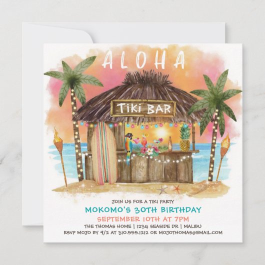 Tiki Beach Bar | Zondag tropisch Zee Kaart (Voorkant)