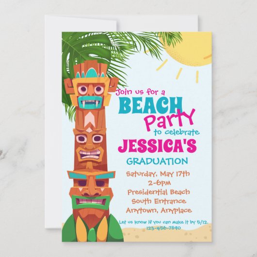 Tiki Beach Party Afstuderen Uitnodiging (Voorkant)