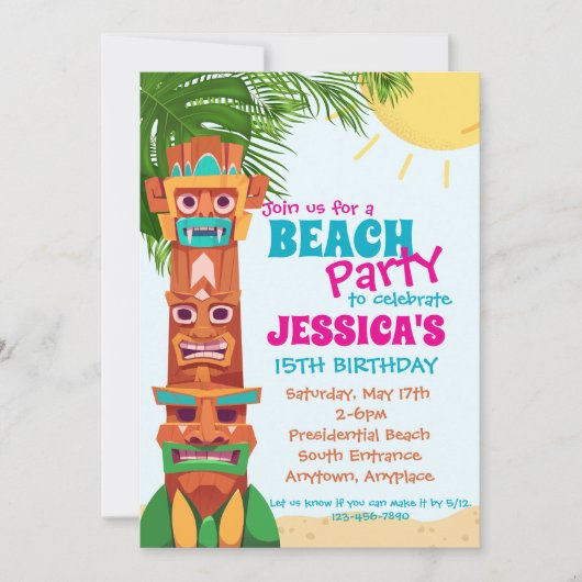 Tiki Beach Party Verjaardag Uitnodiging (Voorkant)