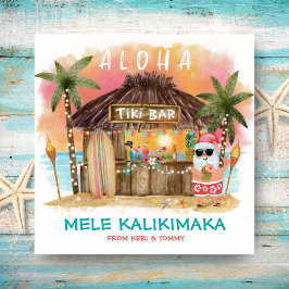 Tiki Beach Tropical Sunset Mele Kalikimaka Santa Feestdagenkaart