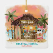 Tiki Beach Tropical Sunset Mele Kalikimaka Santa Keramisch Ornament (Achterkant)