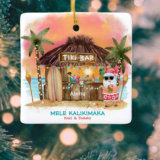 Tiki Beach Tropical Sunset Mele Kalikimaka Santa Keramisch Ornament