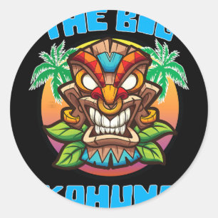 Tiki Big Kahuna Grappige Hawaiaanse Vaderdag Vakan Ronde Sticker
