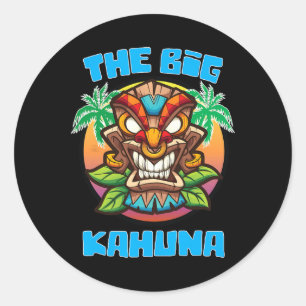 Tiki Big Kahuna Grappige Hawaiiaanse Vaderdag Vaka Ronde Sticker