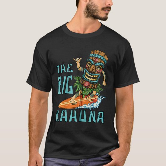 Tiki Big Kahuna Surfer Funny Tropical Hawaiian Fat T-shirt (Voorkant)