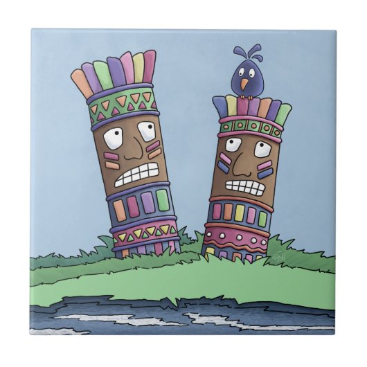 Tiki Bird Plum Ceramic Tile Tegeltje (Voorkant)