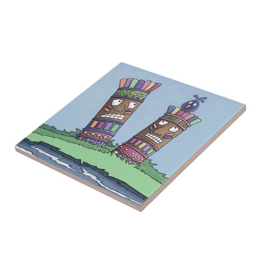 Tiki Bird Plum Ceramic Tile Tegeltje (Zijkant)