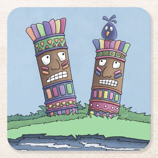 Tiki Bird Plum Square Paper Onderzetter (Voorkant)