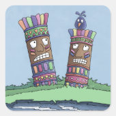 Tiki Bird Plum Square Sticker (Voorkant)