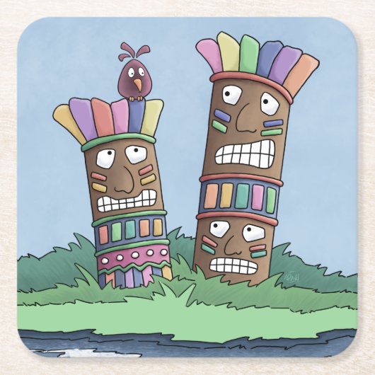 Tiki Bird Rosebud Square Paper Onderzetter (Voorkant)