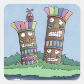 Tiki Bird Rosebud Square Sticker (Voorkant)