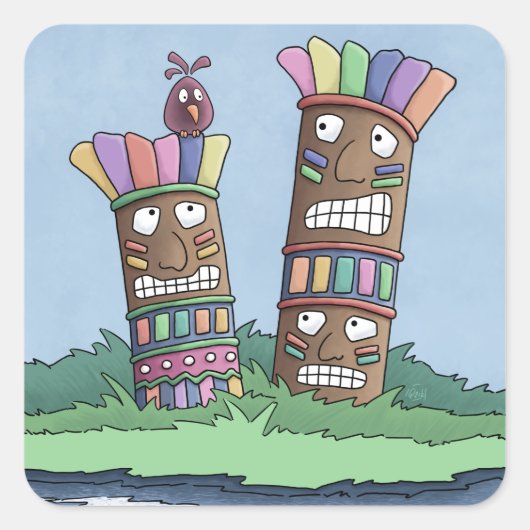 Tiki Bird Rosebud Square Sticker (Voorkant)