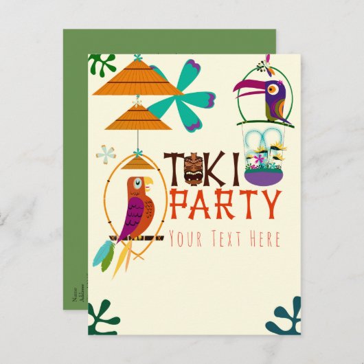 Tiki Birds Birthday Party Luau Event Uitnodiging Briefkaart (Voorkant / Achterkant)