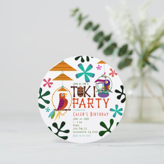 Tiki Birds Birthday Party  Luau-uitnodigingen Kaart (Staand voorkant)