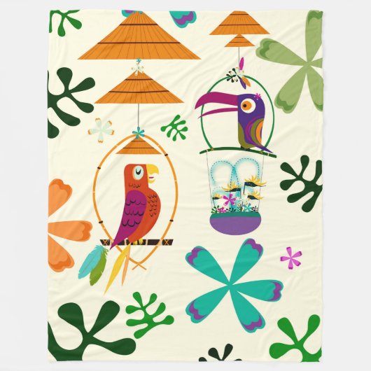 Tiki Birds Modern Retro Aangepaste Slaapkamer Fleece Deken (Voorkant)