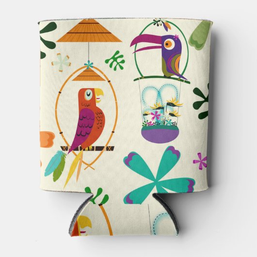 Tiki Birds Modern  Retro Tropical Luau Blikjeskoeler (Voorkant)