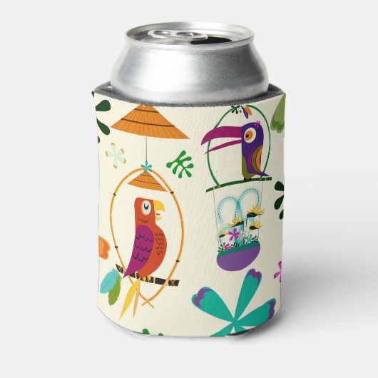 Tiki Birds Modern  Retro Tropical Luau Blikjeskoeler (Blikje Achterkant)