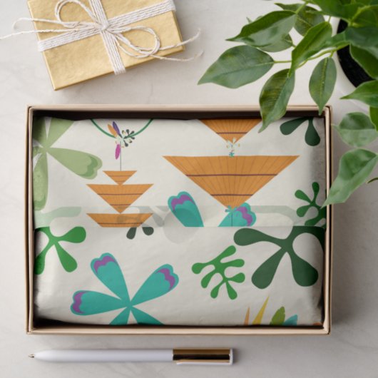 Tiki Birds Modern  Retro Tropisch Tissuepapier (Geschenk)