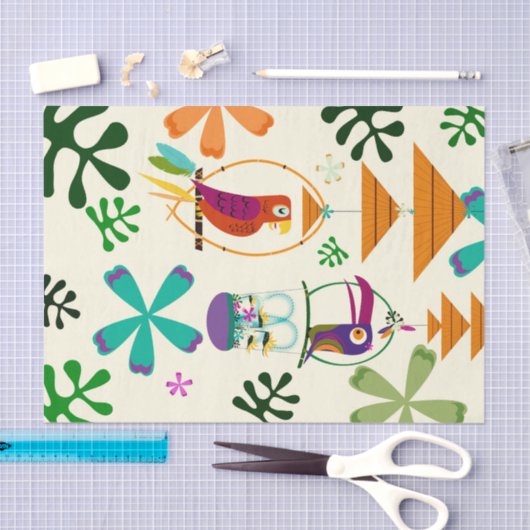 Tiki Birds Modern Retro Tropisch Tissuepapier (Craft)