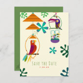 Tiki Birds Party  Retro Luau Save the Date Aankondigingskaart (Voorkant / Achterkant)