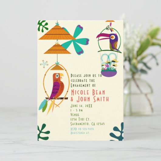 Tiki Birds Retro  Luau Feestuitnodigingen Kaart (Staand voorkant)