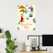 Tiki Birds  Retro Persoonlijke banner Poster (Thuiskantoor)