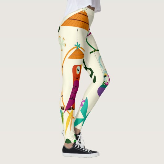 Tiki Birds Retro Tropical Luau Art Custom Leggings (Rechts)