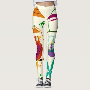 Tiki Birds Retro Tropical Luau Art Custom Leggings