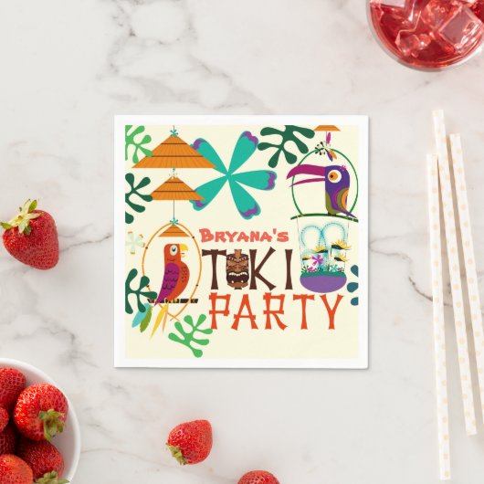 Tiki Birds Verjaardagsfeest  Luau Custom Servetten (Insitu)