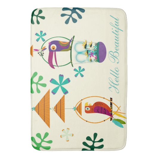 Tiki Birds Verjaardagsfeest  Retro Custom Badmat (Voorkant Verticaal)