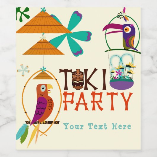 Tiki Birds Verjaardagsfeestje  Luau Custom Wine Wijn Etiket (Enkel label)