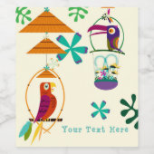 Tiki Birds Verjaardagsfeestje  Luau Custom Wine Wijn Etiket (Enkel label)