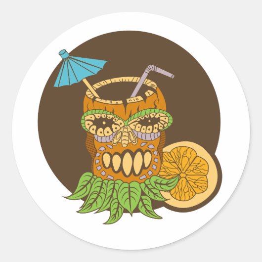 Tiki Cocktail, grappig Ronde Sticker (Voorkant)