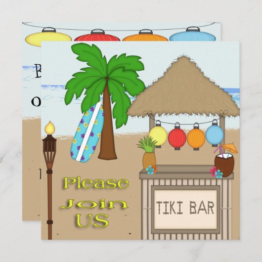 Tiki Feest Uitnodigingen (Voorkant / Achterkant)