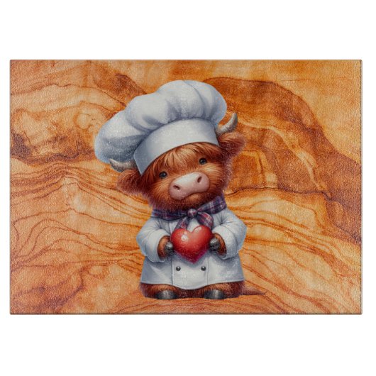 Tiki gestructureerd glas met Highland Cow Chef Snijplank (Voorkant)