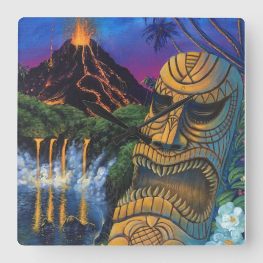 Tiki God Clock Vierkante Klok (Voorkant)