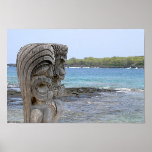Tiki Guardians in Kona, Hawaii - Afdruk Poster