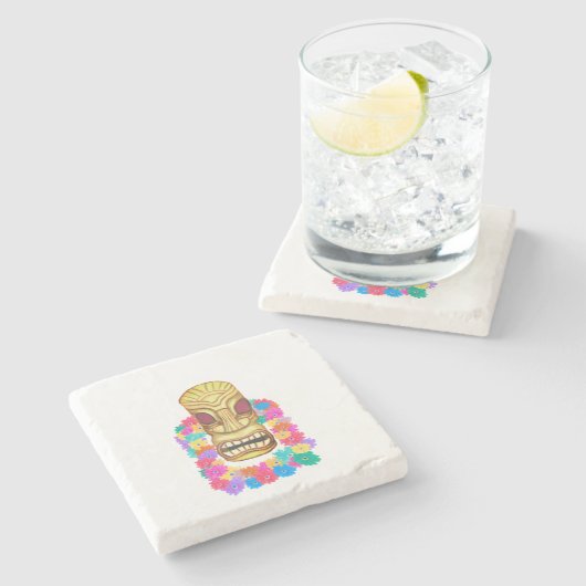 Tiki Head Hawaiian Lei Stenen Onderzetter (Zijkant)