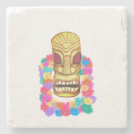Tiki Head Hawaiian Lei Stenen Onderzetter (Voorkant)