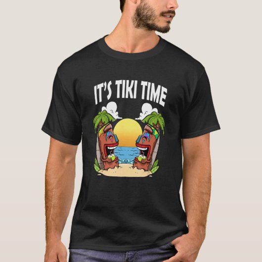 Tiki Head Het is Tiki Time Tikis Hawaiian Hawaii L T-shirt (Voorkant)
