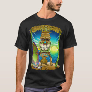 Tiki Head Surfer Surfplank Beach Hawaii Hut Tribal T-shirt