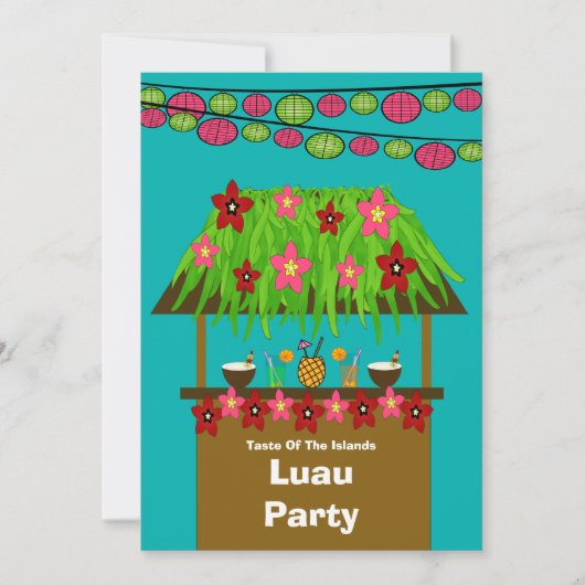 Tiki Hut Aloha Luau PartyInvitation Kaart (Voorkant)