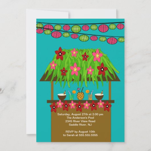 Tiki Hut Aloha Luau PartyInvitation Kaart (Achterkant)