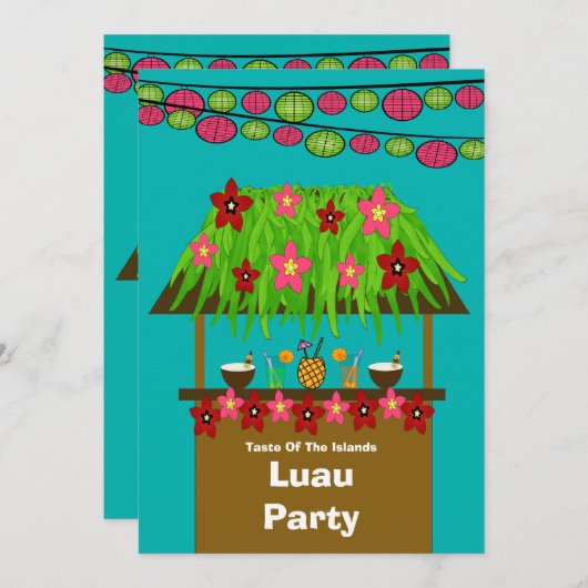 Tiki Hut Aloha Luau PartyInvitation Kaart (Voorkant / Achterkant)