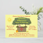 Tiki Hut Bar Cookout Beach Pool Party Sweet 16 Kaart (Staand voorkant)