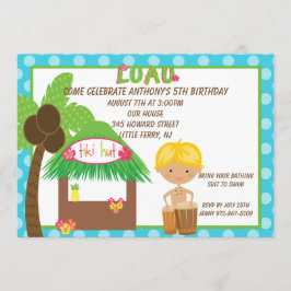 Tiki Hut Blue Boys Birthday Uitnodiging