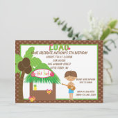 Tiki Hut Brown Boys Birthday Uitnodiging (Staand voorkant)