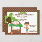 Tiki Hut Brown Boys Birthday Uitnodiging (Voorkant / Achterkant)