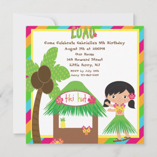 Tiki Hut Luau Square Birthday Invitation Kaart (Voorkant)